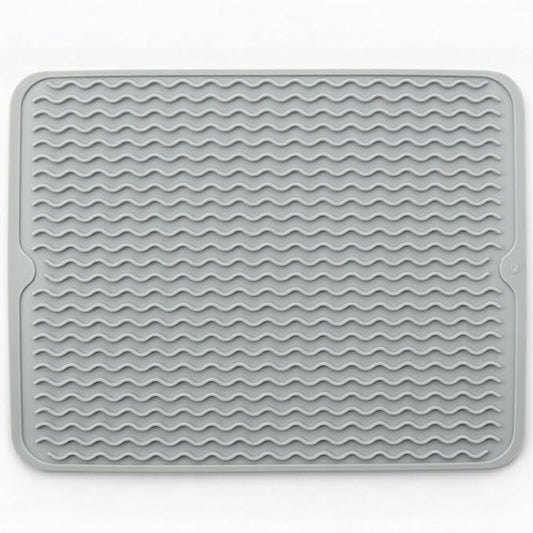 Silicone Drying Mat 16 × 12 – Gray Non-Slip Sink Mat for Kitchen Counter, Heat-Resistant Food-Grade Dish Pad, Easy-Clean Multipurpose Drawer Liner (Gray, 16'' x 12'')