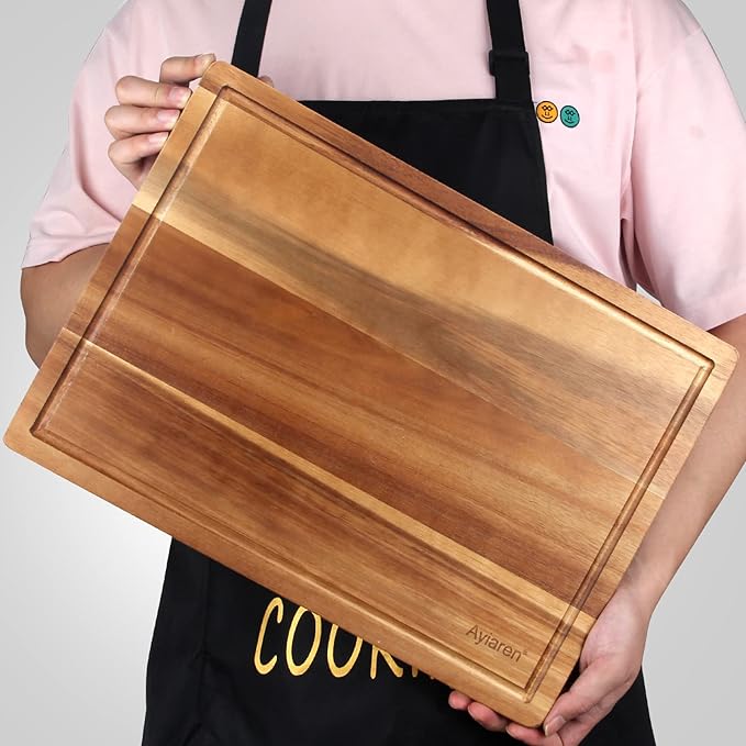 Solid Acacia Wood Cutting Boards for Kitchen Decor Wooden Charcuterie Board Meat Cheese Boards Butcher Block Pizza Bread Serving Board Hardwood Chopping Board Non Toxic Teak Small Cutting Boards - Image 5