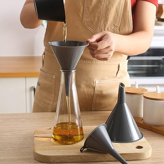 Plastic Kitchen Funnel Set of 3, Round Kitchen Funnels for Filling Bottles, Durable and Multifunctional Funnels for Filling Canning, Cooking, Lab or Car Oil (Gray) - Image 5