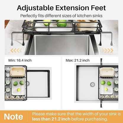 SNTD Dish Drying Rack - Extendable Dish Rack, Large Sink Drying Dish Drainer for Kitchen Counter, Stainless Steel Dish Strainer with Utensil Holder (Black) - Image 7