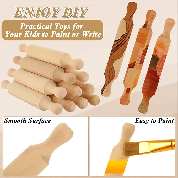 WOPPLXY 50 Pcs Mini Rolling Pin, 5.5 Inches Wooden Rolling Pins, Mini Rolling Pins Bulk, Mini Wood Rolling Pin for Home Kitchen Fondant Pastry Pizza Baking and Crafting - Image 3