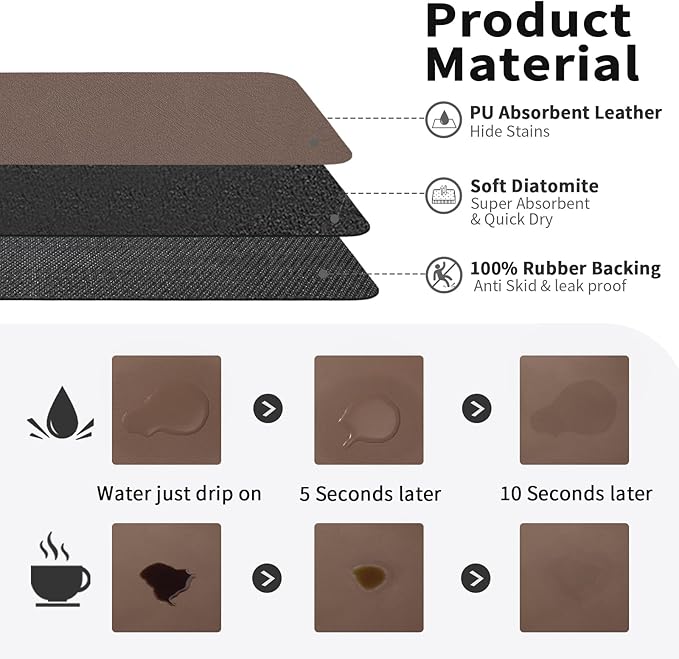 HotLive Coffee Mat - Absorbent Hide Stain Rubber Backed Dish Drying Mat for Kitchen Counter - Bar Mats for Countertops Accessories Fit Under Coffee Maker Espresso Machine - Image 2