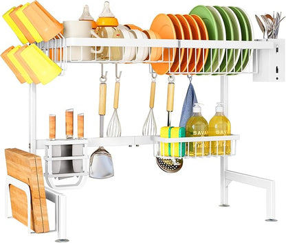 SNTD Over The Sink Dish Drying Rack - Adjustable Dish Rack for Kitchen Counter, Metal (White) - Image 9