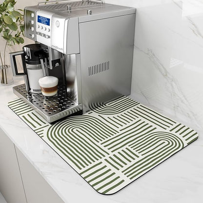 AMOAMI Coffee Mat Hide Stain Rubber Backed Absorbent Dish Drying Mat for Kitchen Counter - Fits Under Coffee Maker or Machine - Green Line 16x24 by AMOAMI