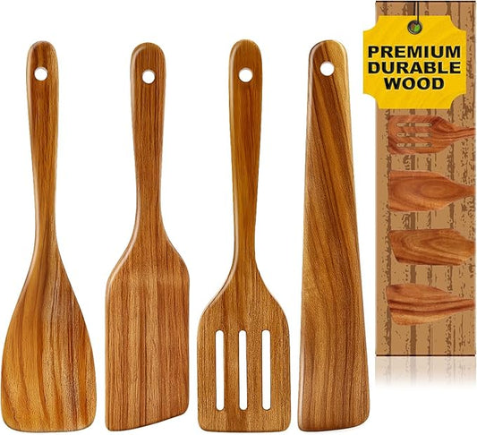 Best Acacia Wood Spatula for Cooking Non Toxic Wooden Kitchen Utensil Set Flat Slotted Turner Spatulas Spoon Scraper Spurtles Kitchen Tools Nonstick Bamboo Cooking Utensils Thin Egg Flipper Spatula