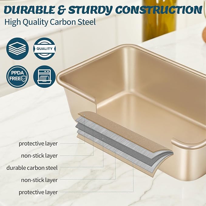 Baking Pans Set, Nonstick Stackable Bakeware Sets, Oven Pans for Cooking, AIVIKI 6 Pieces Baking Sheets Set Including Cookie Sheet, Deep Roaster Pan, Square Pan, Loaf Pan, Muffin Pan, Carbon Steel - Image 3