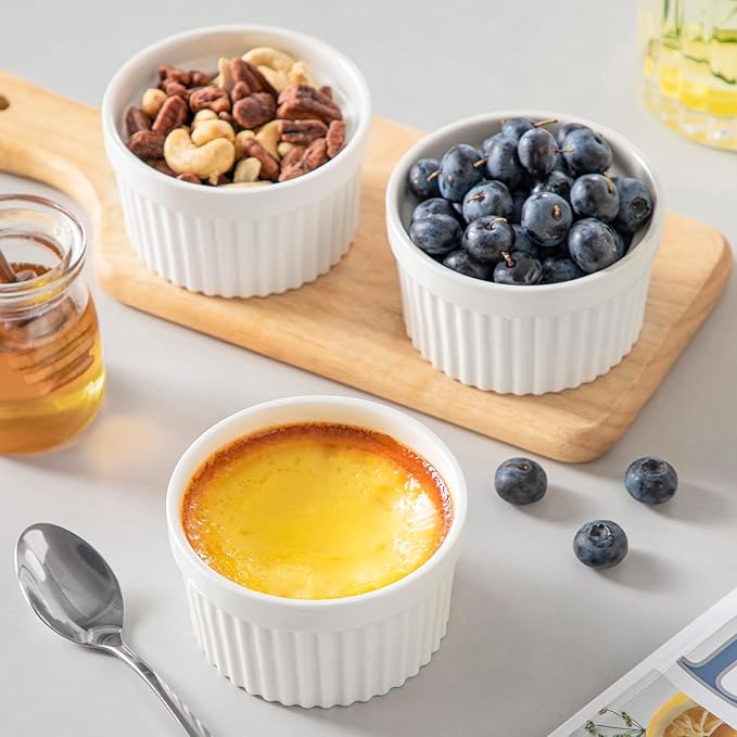 vancasso 6 oz Ramekins with Lid, Porcelain Creme Brulee Souffle Dishes, White Pudding Custard Cups Ramiken for Baking, Dishwasher and Oven Safe, Set of 6 - Image 7