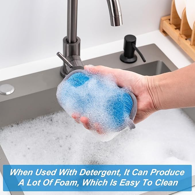 Dual-Sided Multi-Purpose Scrub Sponges, Non-Scratch Dishwashing Sponges for Kitchen, Reusable Microfiber Sponge for Efficiently Cleaning Dishes, High Density Sponge Inside (6 Pack, Medium 3 Color) - Image 5