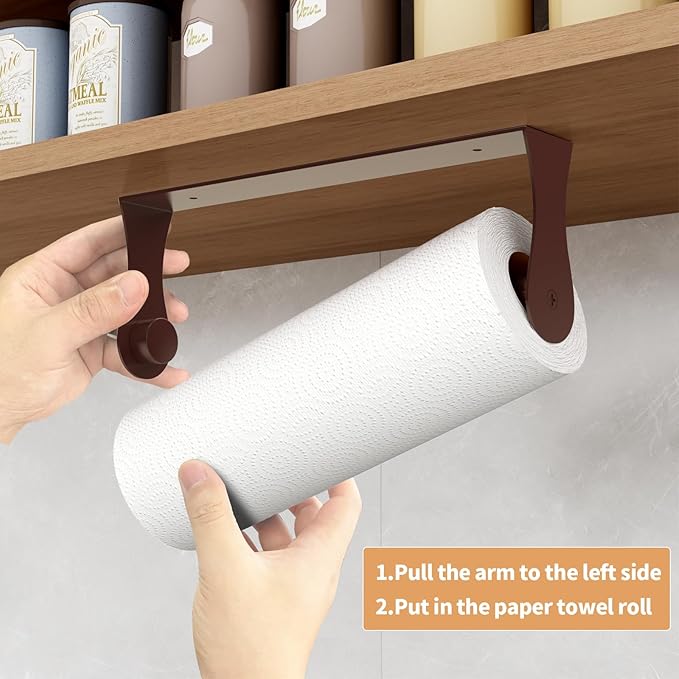 Oil Rubbed Bronze Paper Towel Holder Under Cabinet, Oil Rubbed Bronze Kitchen Accessories Decor, Wall Mount Paper Towel Holder for Bathroom, Stainless Steel, Adhesive or Screws - Image 3