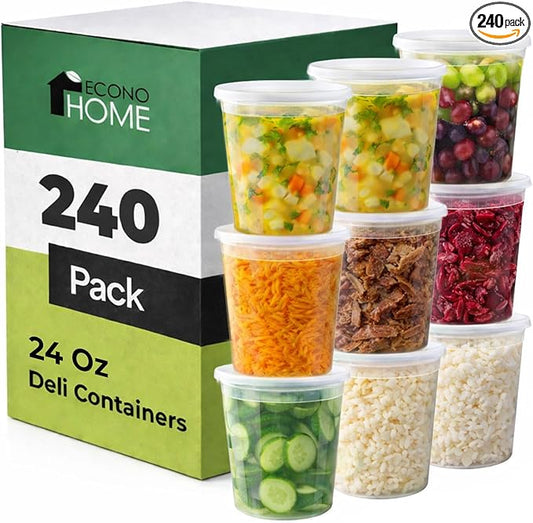 EconoHome Clear Deli Containers with Lids - 240-Pack, 24oz Plastic Containers with Lids for Food Storage, Meal Prep, Leftover, Restaurant Business, Takeout - Fridge, Microwave & Freezer-Safe by EconoHome