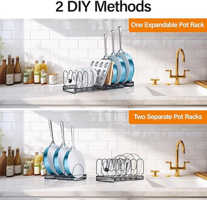 ORDORA Pots and Pans Organizer Under Cabinet, Expandable Cutting Board Pot Lid Organizer for Cabinet Holder with 10 Adjustable Dividers for Kitchen Storage - Image 4