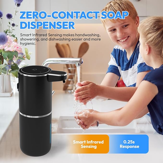 Automatic Foaming Soap Dispenser,Touchless Foam Soap Dispenser,12.8oz Rechargeabled Wall Mounted Smart for Bathroom and Kitchen Dish Soap,Easy for Toddlers(Black) - Image 7