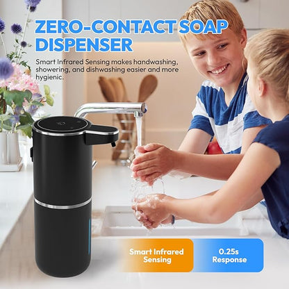 2 Pack Automatic Foaming Soap Dispenser,Touchless Foam Soap Dispenser,12.8oz Rechargeabled Wall Mounted Smart for Bathroom and Kitchen Dish Soap,Easy for Toddlers(Black) - Image 3