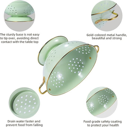 Metal Colander Set of 3, Strainer Basket with Handles perfect for Spaghetti, Pasta, Berry, Vegetable, Fruit, Solid Base Powder Coated Kitchen Essential Strainer Set, 1 & 3.5 & 5 Qt (Green) - Image 5