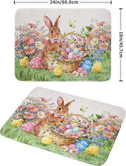 Easter Rabbit Eggs Dish Drying Mat for Kitchen Counter 18x24 Inch Spring Flowers Large Microfiber Dish Drainer Rack Mats - Image 2