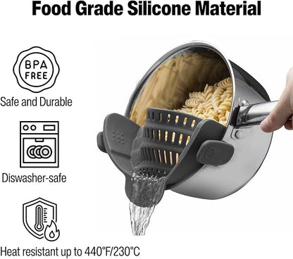 Silicone Pot Strainer, Emptycolor Adjustable Clip On Strainer for Pots Pans, Heat Resistant Pot Drainer, Kitchen Pasta Colander for Vegetables and Noodles (Grey) - Image 3