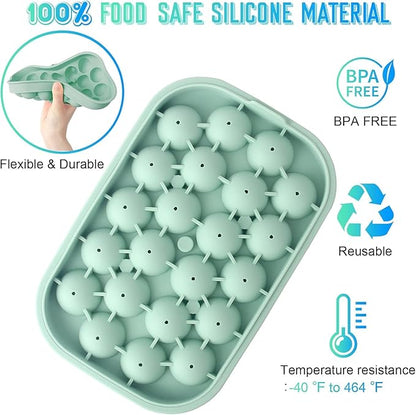 Ice Cube Tray, 2 Pack Silicone Ice Balls Maker with Lid BPA Free Easy-Release Ice Cube Trays for Freezer, DIY Homemade Round Ice Cubes for Whiskey, Cocktails, Coffee (Green)