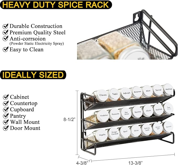 SpaceAid Spice Rack Organizer with 21 Spice Jars, 386 Spice Labels, Chalk Marker and Funnel Set for Cabinet, Countertop, Pantry, Cupboard or Door & Wall Mount - 21 Jars, 13.4" W × 9" H, White - Image 3