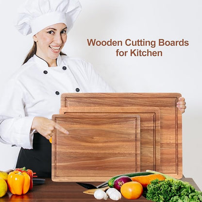 Solid Wooden Cutting Board Set of 3 Acacia Wood Charcuterie Boards Set Hardwood Meat Chopping Board Butcher Blocks Safe Non Toxic Large Cutting Boards for Kitchen Decor Bread Serving Cheese Board - Image 7
