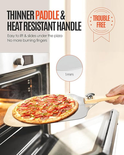Mooues Pizza Peel Aluminum Pizza Spatula, Metal Pizza Paddle(14inx 16in) with Rocker Cutter Foldable Wood Handle, [Storage bag included], for Family Pizza Oven Baking Pizza, Dough, Bread & Pastry - Image 5