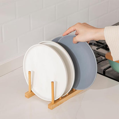 HBlife Bamboo Dish Plate Bowl Cup Book Pot Lid Cutting Board Drying Rack Stand Drainer Storage Holder Organizer Kitchen Cabinet（Keep Dry） - Image 4