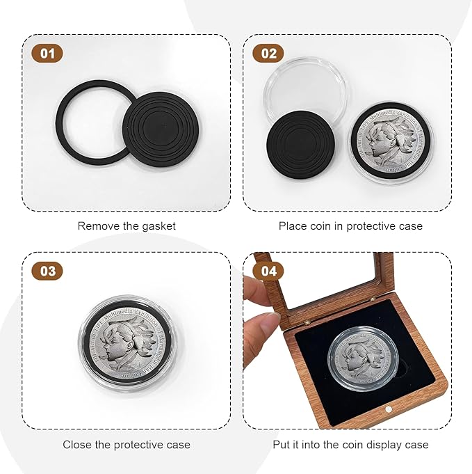Silver Dollar Coin Holder – Single Coin Display Case Wooden Storage Box for 1.8” Coins, Clear Lid Showcase for Collectors, Medal & Commemorative Coin Display
