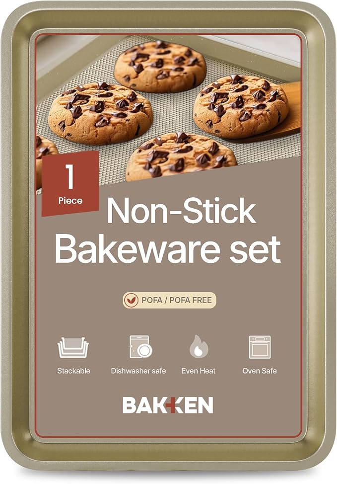 BAKKEN Kitchen Baking Pans - Nonstick White Coating, 13.58’’ × 9.65’’ Commercial Grade Carbon Steel Cookie Sheet, Diamond Texture Bottom, PFOA, PFOS, PTFE Free, Oven Safe Tray (450°F), White Marble by Unknown