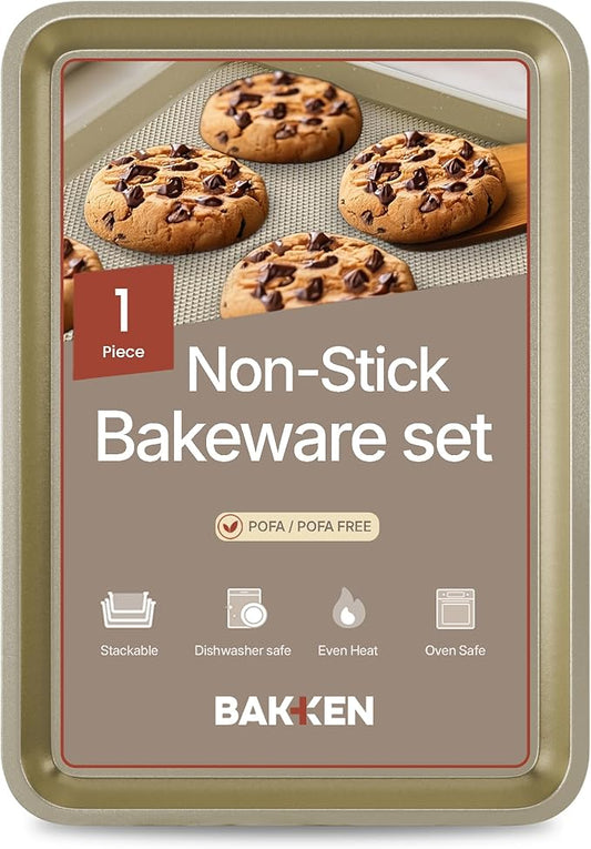 BAKKEN Kitchen Baking Pans - Nonstick White Coating, 13.58’’ × 9.65’’ Commercial Grade Carbon Steel Cookie Sheet, Diamond Texture Bottom, PFOA, PFOS, PTFE Free, Oven Safe Tray (450°F), White Marble by Unknown