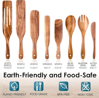 HOWHONG Wooden Spatula Spurtle Set for Cooking, Acacia Wood Kitchen Utensils, Premium Handmade Spurtles for Nonstick Cookware, Heat Resistant, Smooth Finish, Comfortable Grip, 8 Piece - Image 2