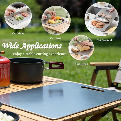 100% Pure Titanium Cutting Board Set of 3, Double-Sided Titanium Cutting Boards for Kitchen Dishwasher Safe, Camping Metal Charcuterie Chopping Board Mat for Meat, Fruit & Cheese (M+L+XL) - Image 3