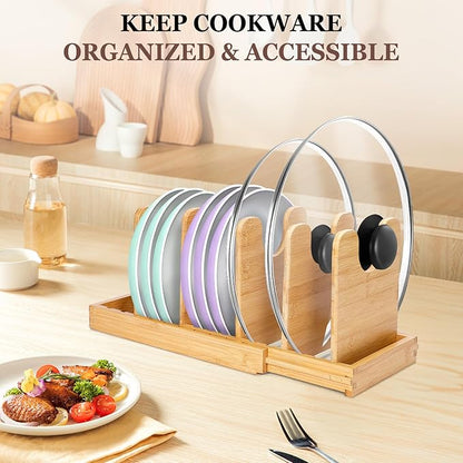 Bamboo Pot Lid Organizer, Pots and Pans Organizer Inside Cabinet, Pot Lids holder for Kitchen Countertop