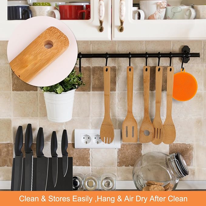 Wooden Spoons for Cooking,Heat-resistant Wood Serving Utensil Set Ideal for Kitchen Nonstick Cookware Everyday Use,Bamboo Cooking Spoon Spatula - Image 3