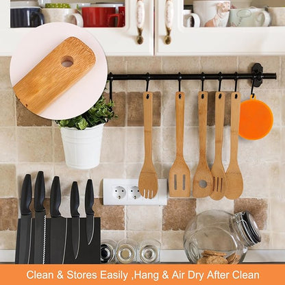 Wooden Spoons for Cooking,Heat-resistant Wood Serving Utensil Set Ideal for Kitchen Nonstick Cookware Everyday Use,Bamboo Cooking Spoon Spatula - Image 3