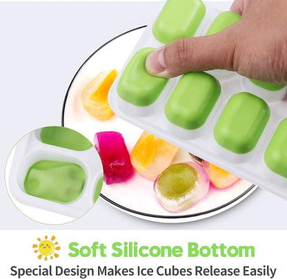 Silicone Ice Cube Tray, Jrisbo 4 Pack Easy-Release & Flexible 14-Ice Cube Trays with Spill-Resistant Removable Lid, Stackable Ice Trays with Covers for Freezer, Cocktail (Green) - Image 5
