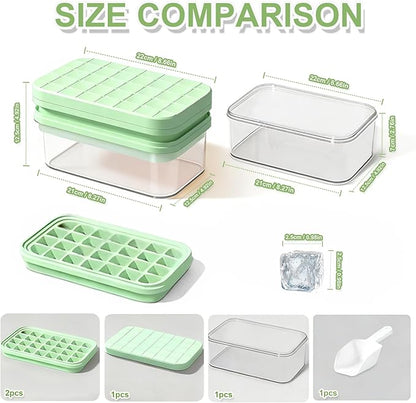 Silicone Ice Cube Trays with Lid and Bin - BPA-Free, Stackable, Release for Easy Ice Making, Portable with Handle, Perfect for Cocktails and Iced Coffee (Dopamine Color)