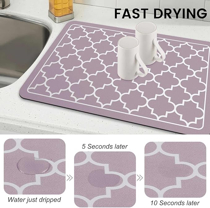 WISELIFE Dish Drying Mat Super Absorbent Drying Mat Large Dish Drying Mats for Kitchen Counter Easy Clean Dish Mat Kitchen Drying Mat16"x 24" Stylish Purple - Image 4