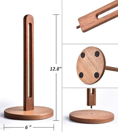 KitchLife Acacia Wooden Paper Towel Holder Countertop, Fits Jumbo Rolls, Freestanding Dark Wood Paper Towel Stand Upgraded Dispenser Organizer with Non-Slip Base - Image 2