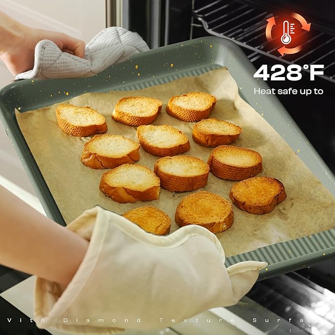 8-Piece Nonstick Bakeware Set, Stackable Oven Pan Set Includes Baking Sheet, Muffin Pan, Cake Pan, Square Pan, Loaf Pan, Cookie Sheet & Cooling Rack (Ceramic Coated Green) - Image 5