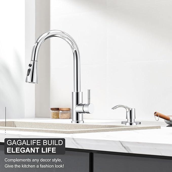GAGALIFE Kitchen Sink Soap Dispenser - Sink Soap Dispenser Pump with 40" Silicone Extension Tube Kit (Chrome), Say Goodbye to Frequent Refills G080-1C