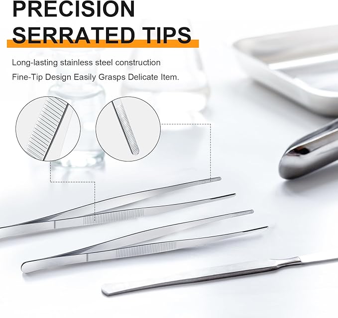 Yaomiao 4 Packs 10 Inch Bar Tweezers Silver Cocktail Tongs Long Garnish Tweezers Stainless Steel Bartender Kitchen Cooking Tongs for Cocktail Food Fruit Korean BBQ Bartender Chef, Multi-use