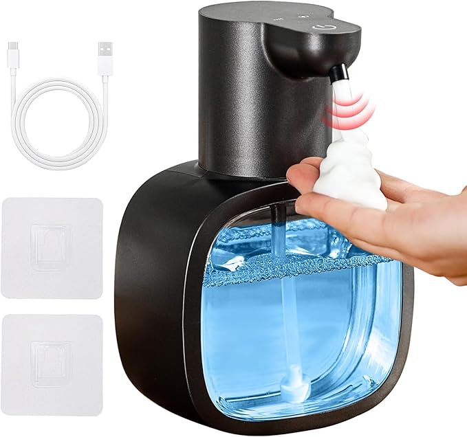 Automatic Foaming Soap Dispenser, 17oz/500ml Touchless Rechargeable with 4-Level Adjustable & IPX5 Waterproof - Level Display for Wall/Tabletop Use in Bathroom, Kitchen, Black by DODOMEKIA
