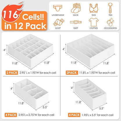 12 Pack Drawer Organizers for Clothing, 116 Large Compartments Fabric Dresser Closet Organizers and Storage Bins for Baby Clothing, Women Men Underwear Socks, Bra, Ties, College Dorm Room Essentials - Image 2