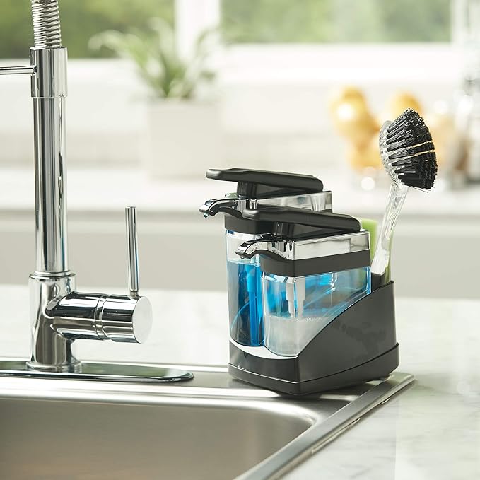 Casabella Sink Sider Duo Soap Dispensers with Sponge, Black and Chrome Plating - Image 9
