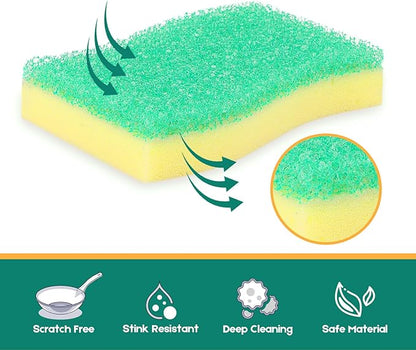 LAUNDRYLUX Scrub Sponge, 4 Pack Dual-Sided Temperature-Responsive Scrubber - Non-Scratch - Multipurpose Dish Sponges for Kitchens, Bathrooms, and Outdoor Use - S Shape