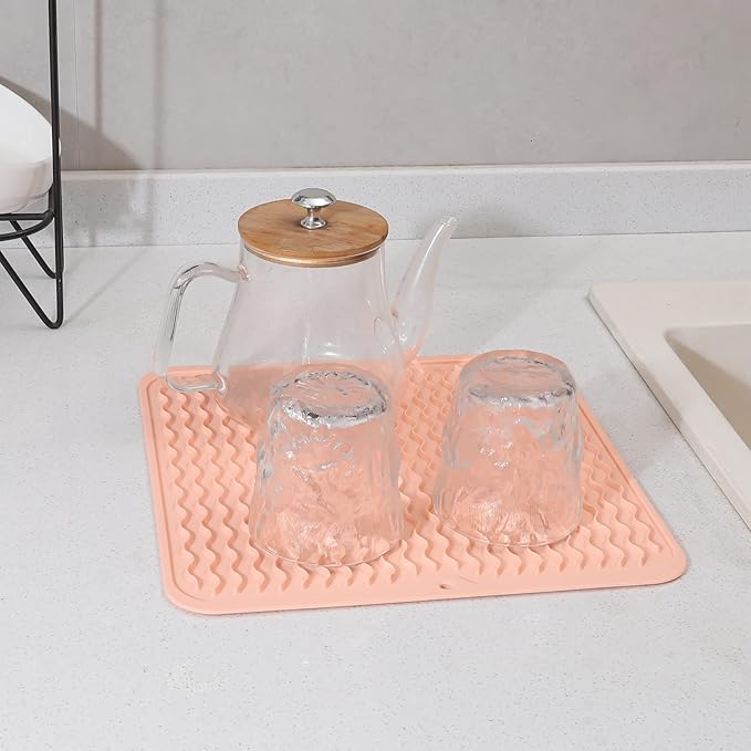 MicoYang Silicone Dish Drying Mat for Multiple Usage,Easy clean,Eco-friendly,Heat-resistant Silicone Mat for Kitchen Counter or Sink,Refrigerator or Drawer liner Pink M 12 inches x 12 inches - Image 6