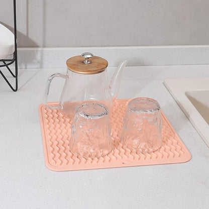 MicoYang Silicone Dish Drying Mat for Multiple Usage,Easy clean,Eco-friendly,Heat-resistant Silicone Mat for Kitchen Counter or Sink,Refrigerator or Drawer liner Pink M 12 inches x 12 inches - Image 6