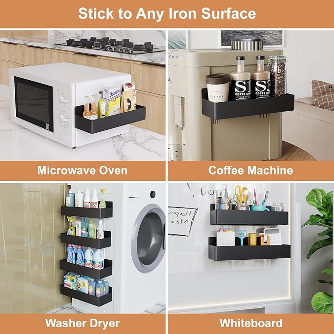 Mystozer Magnetic Spice Rack for Refrigerator, Kitchen Organizer and Storage Shelf, Black (2 Pack)… - Image 5