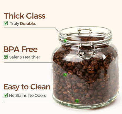 ComSaf 3-Pack Square Glass Coffee Canisters for 1lb Bean Bags, 34oz Airtight Jars with Clamp Lids for Tea, Sugar & Flour, Space-Saving Pantry Organization for Small Apartments & Coffee Station - Image 6