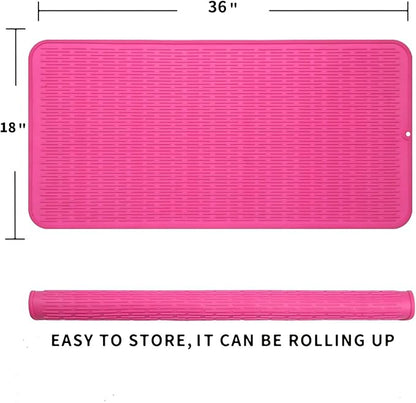 MicoYang Silicone Dish Drying Mat for Multiple Usage,Easy clean,Eco-friendly,Heat-resistant Silicone Mat for Kitchen Counter or Sink,Refrigerator or Drawer Liner Rose 5XL 36inches x 18inches - Image 2