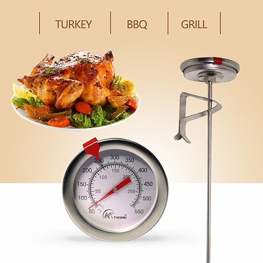 KT THERMO Deep Fry Thermometer with Instant Read,Dial Thermometer（2-Pack）,6" Stainless Steel Stem Meat Cooking Turkey,BBQ,Grill